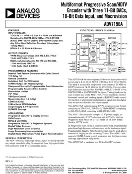 ADV7196A. Multi-format Progressive Scan/ HDTV Encoder with three 11-Bit DACs, 10-Bit Data Input and Macrovision